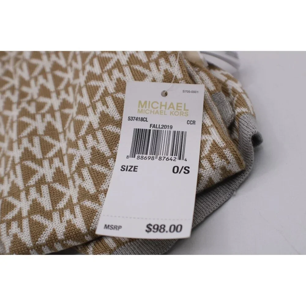 Michael Kors Matching Tan & White Monogram Knit Gloves Scarf & Beanie Set NWT - Picture 5 of 8